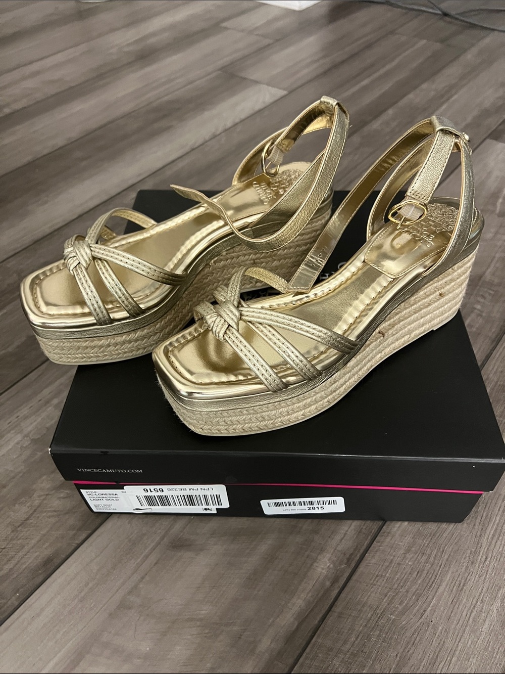 Vince Camuto Gold Metallic Espadrille Platform Wedge Sandals